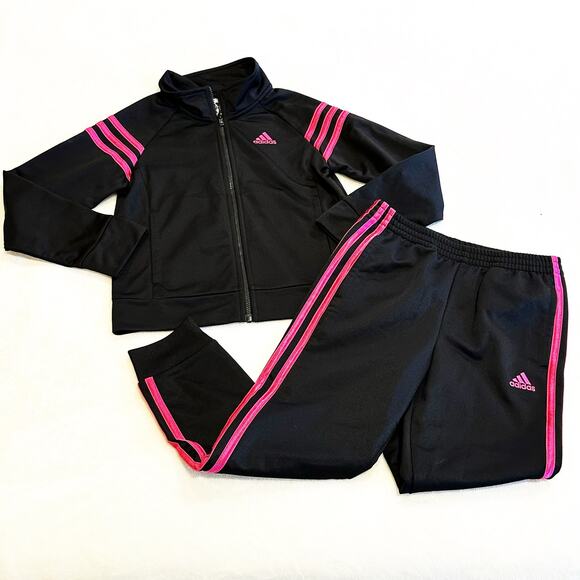 Black and Pink Adidas Track Suit sz 6 Girls Adidas Sweatsuit Matching Set - Picture 2 of 8